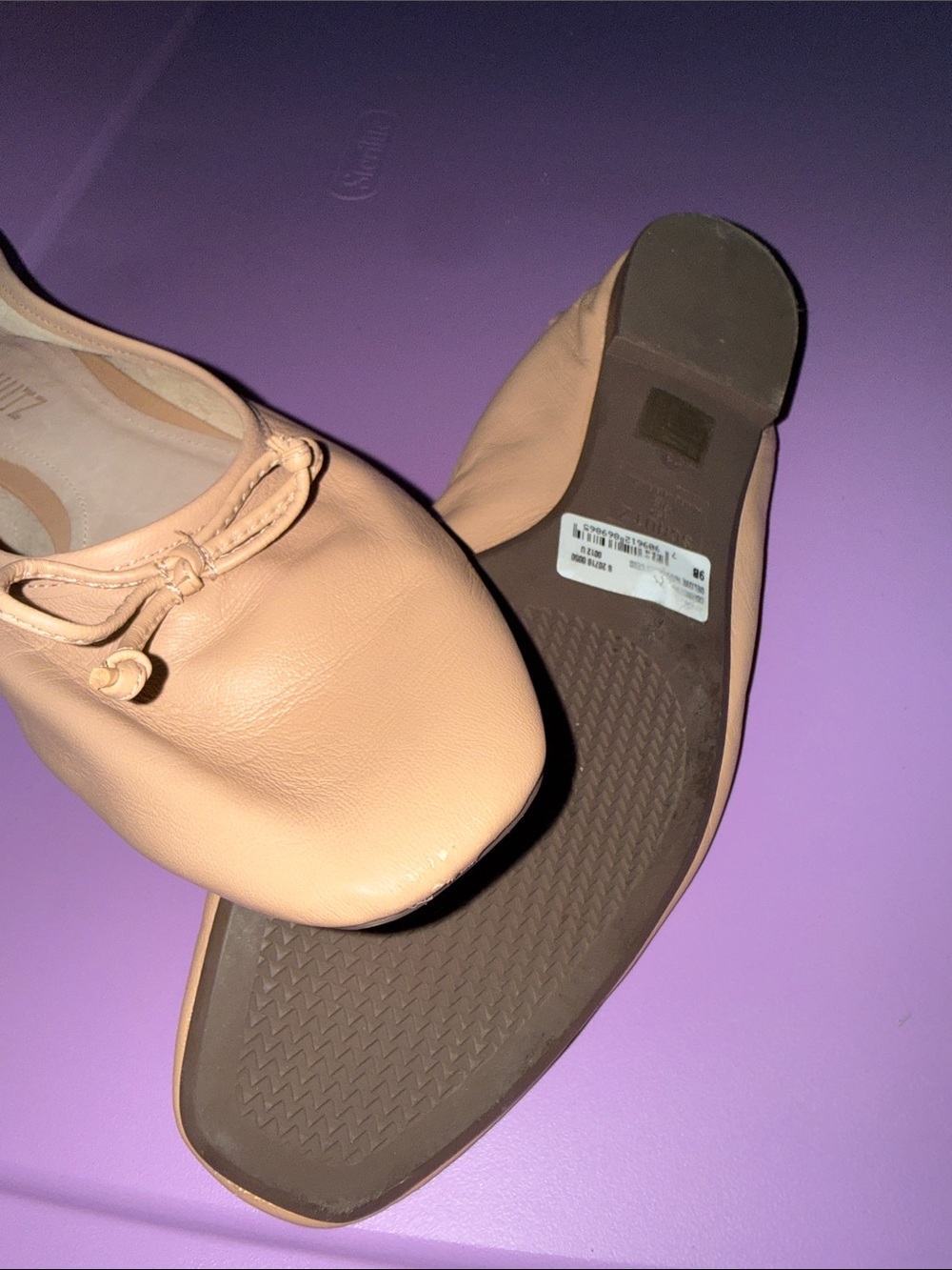 SCHUTZ Light Nude Leather Bow Ballet Flats - Picture 8 of 8